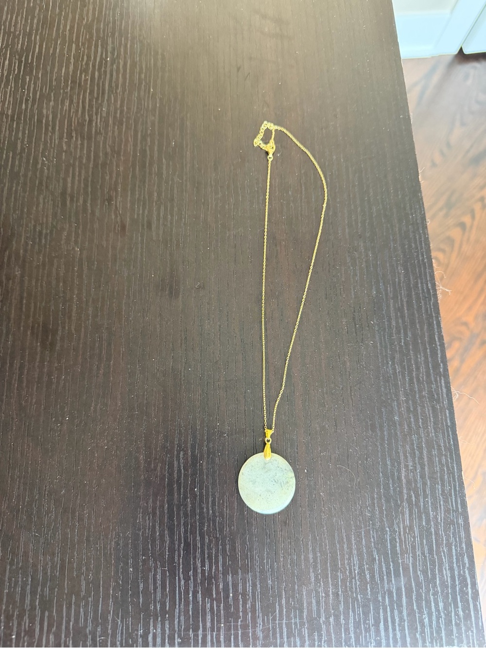 Gold-tone Chain Necklace with Round Stone Pendant
